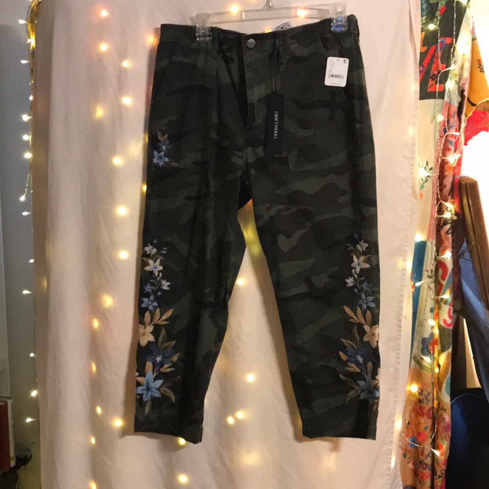 Free People/ Driftwood camo pants with floral accents